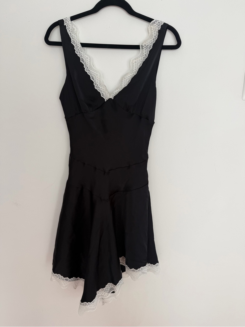 Avec Les Filles Black Slip Dress with White Lace Trim